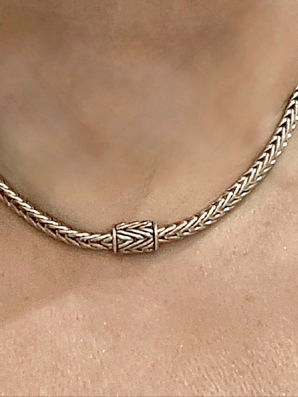 Sterling-Style Braided Silver Chain Necklace with Accent Rings